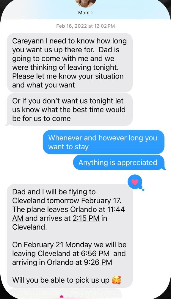 My mother's texts, February 16, 2022.