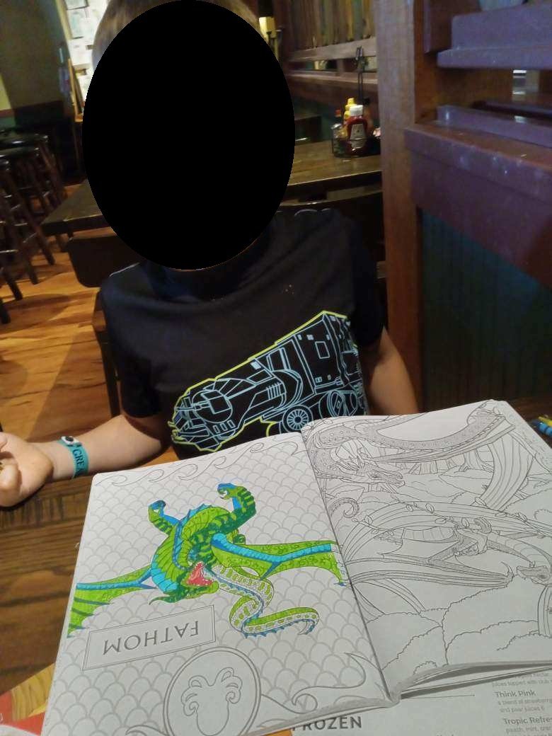 Coloring at a restaurant, May 16, 2022.