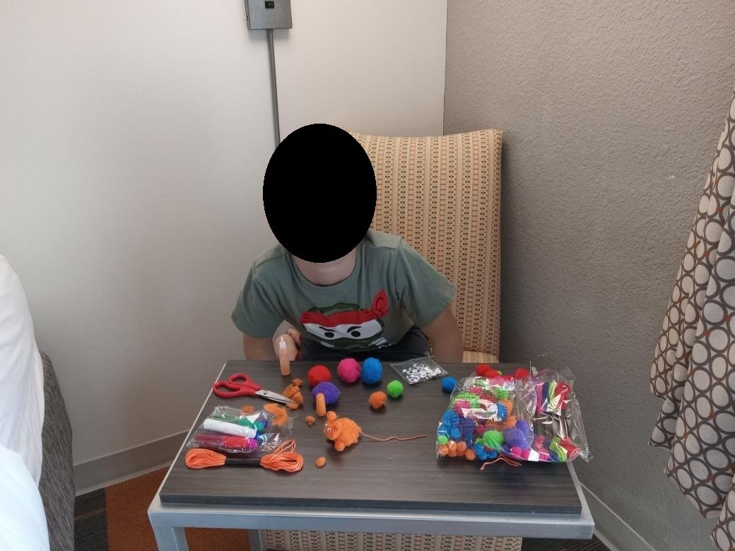 Crafts in our hotel room, May 17, 2022.
