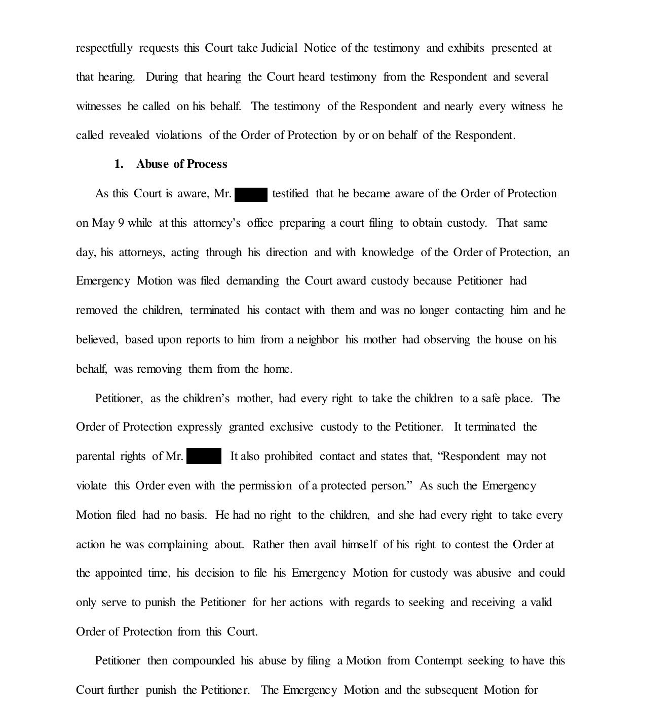 Motion for contempt filed for me by Kimberly Valenti and John Chapman, May 23, 2022, page 2. My husband's surname is redacted.
