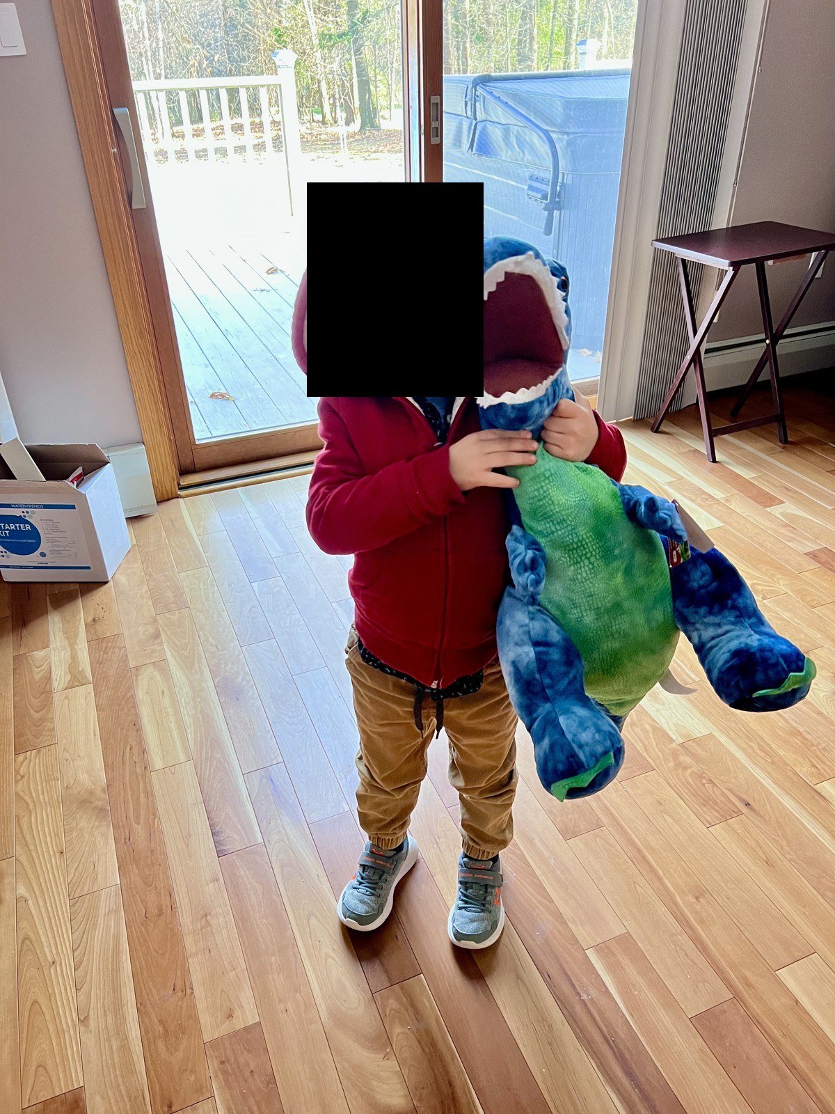 One of my boys with his dinosaur, November 2022.